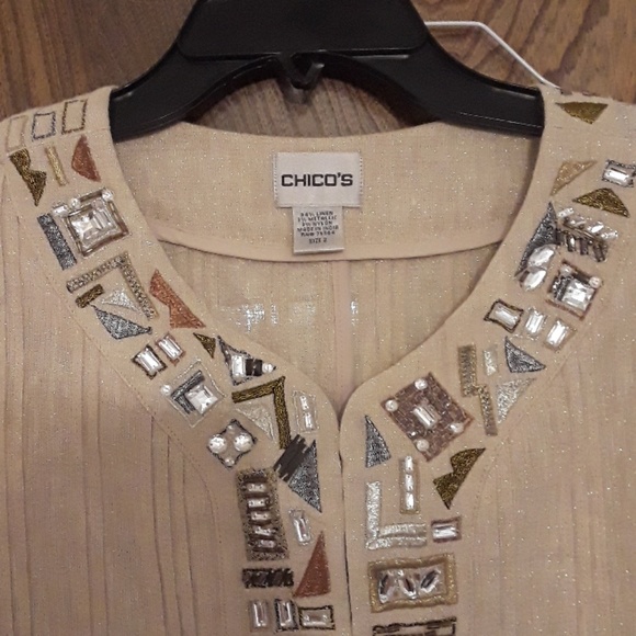 Chico's tan beige & glittery top with faux stones - Picture 3 of 7